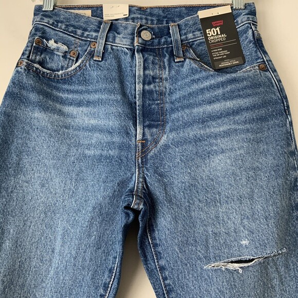 Levi’s Premium 501 Original Cropped Rigid Denim Jeans Blue 26 - Picture 11 of 12